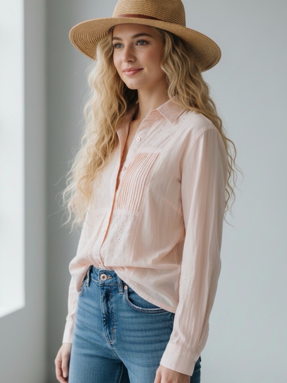 AMERICAN SWEETHEART- COTTAGE CORE Light Pink Button-Down Shirt
